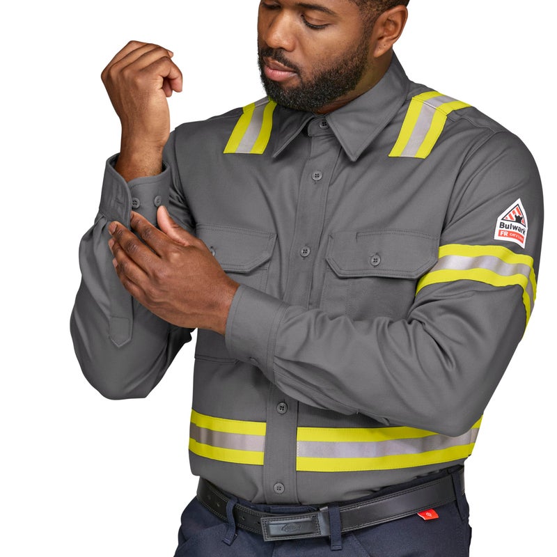 Bulwark FR Bulwark Men's Midweight FR Enhanced Visibility Uniform Shirt, Grey, Large - Image 4